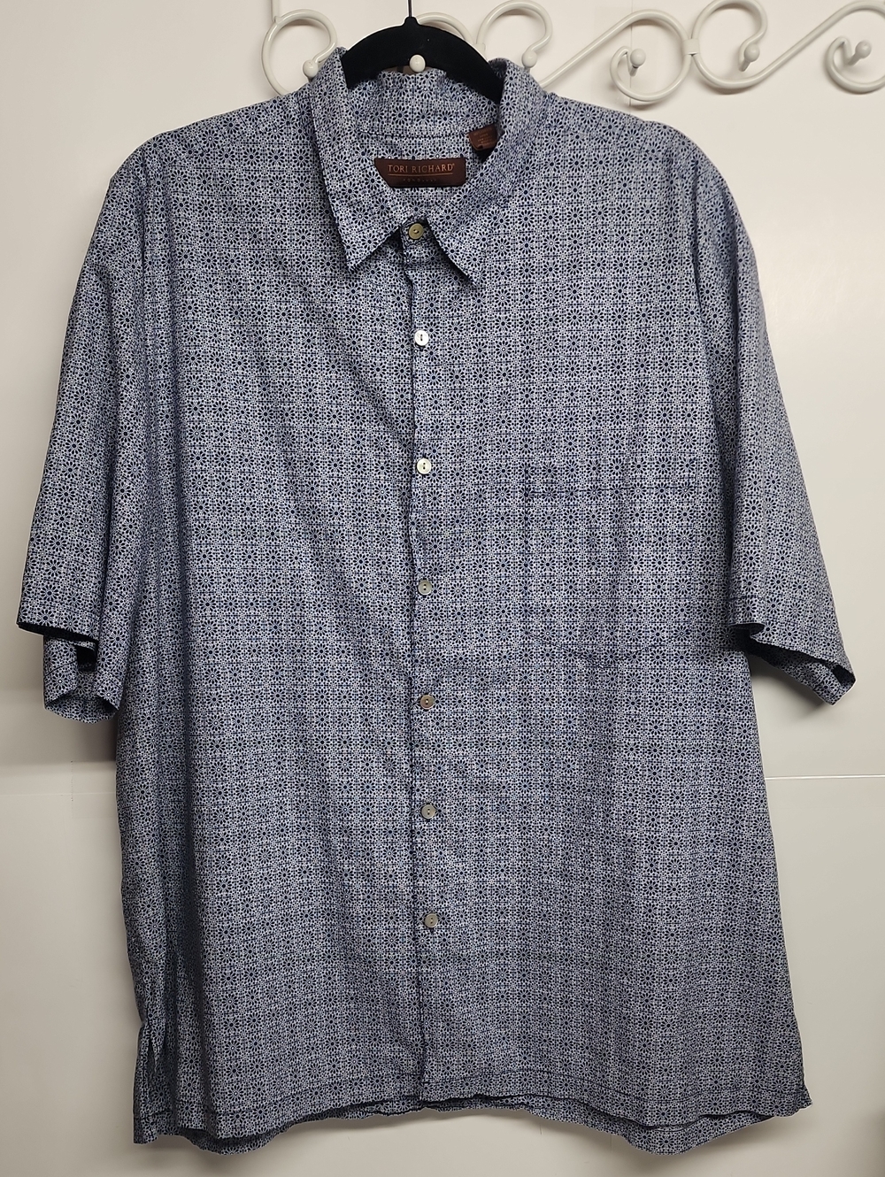 Tori Richard Honolulu Short Sleeve Blue Button-Down Shirt Made In Hawaii Sz 2XL